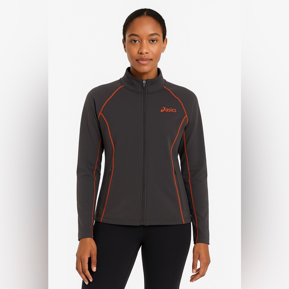NWT Asics Grey Jacket with Orange Trim